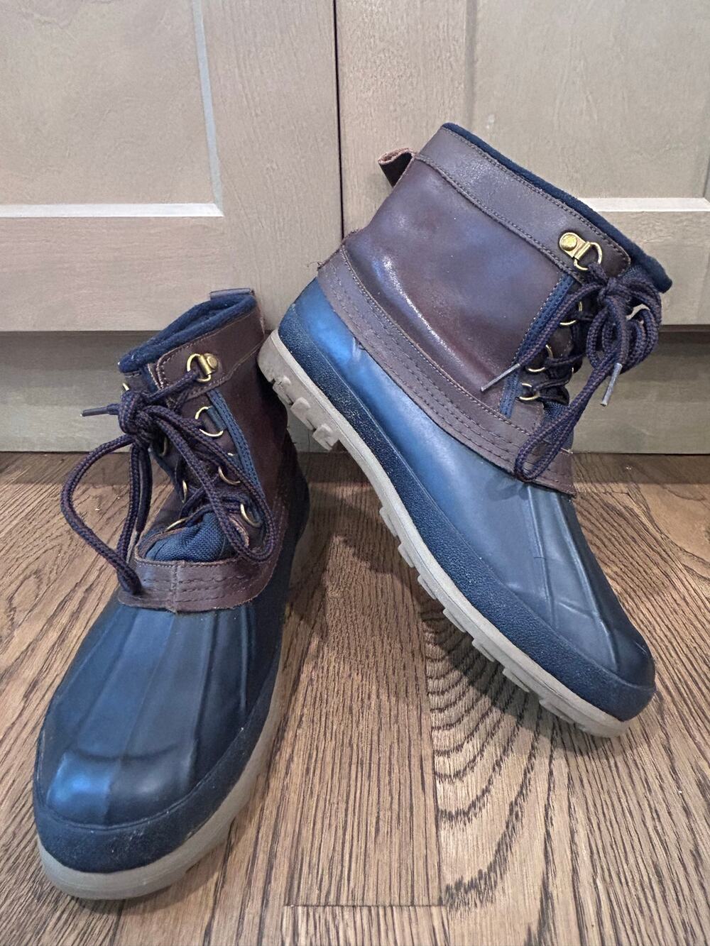 Sporto Vintage Duck Boots Mens Sz 9 Navy Brown Leather Waterproof Rain Gorpcore